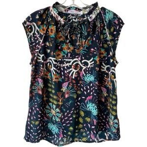 MARIA CHER floral short sleeve silk blouse size Small